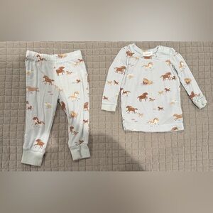Angel Dear Horse Print Pajama Set - Light Blue and Brown